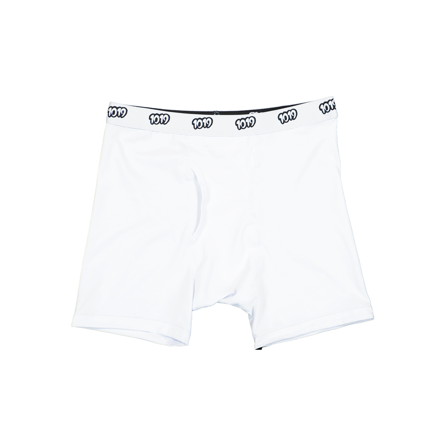 1019 Boxershorts in Weiß mit eingewebtem 1019-Jacquard-Bund, Vorderansicht