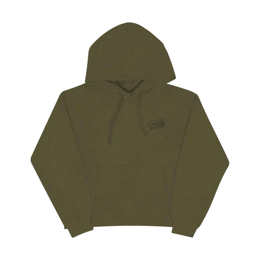 1019 Hoodie in Olive Green – Vorderansicht
