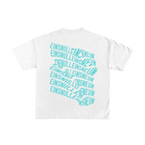 1019 T-Shirt in Weiß – Rückansicht mit blauem Einsnulleinsneun-Print