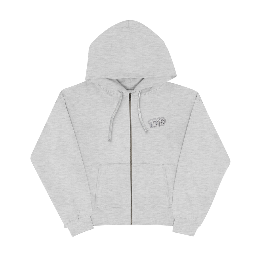 1019 Zip Hoodie in Grau – Vorderansicht